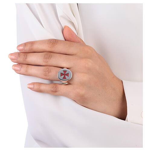 Größenverstellbarer Ring, Malteserkreuz, bordeaux, aus 925er Silber, HOLYART Collection 3