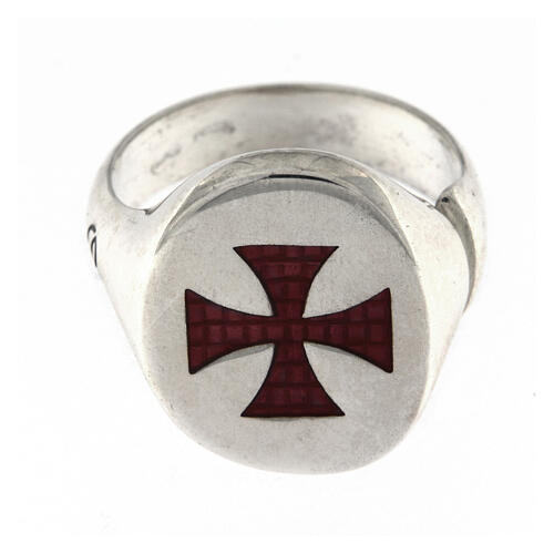 Adjustable unisex signet ring with burgundy Maltese cross, 925 silver, HOLYART Collection 4