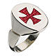 Adjustable unisex signet ring with burgundy Maltese cross, 925 silver, HOLYART Collection s1