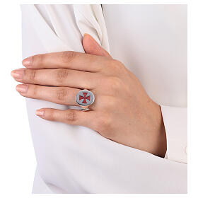 Anillo plata 925 cruz de Malta burdeos unisex ajustable HOLYART Collection