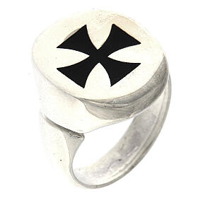 Adjustable signet ring with black Maltese cross, 925 silver, HOLYART Collection