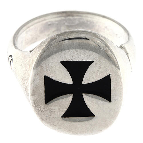 Adjustable signet ring with black Maltese cross, 925 silver, HOLYART Collection 4
