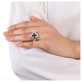 Cross ring with black Maltese cross 925 silver adjustable HOLYART Collection