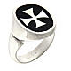 Adjustable unisex signet ring with Maltese cross on black enamel, 925 silver, HOLYART Collection s1