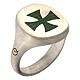 Adjustable unisex signet ring with green Maltese cross, mat 925 silver, HOLYART Collection s1