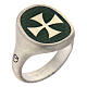 Unisex adjustable signet ring with Maltese cross on green enamel, mat 925 silver, HOLYART Collection s1