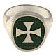 Unisex adjustable signet ring with Maltese cross on green enamel, mat 925 silver, HOLYART Collection s4