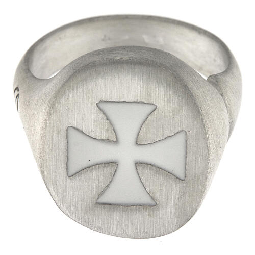Adjustable unisex signet ring with white Maltese cross, mat 925 silver, HOLYART Collection 4