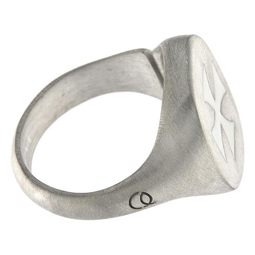 Adjustable unisex signet ring with white Maltese cross, mat 925 silver, HOLYART Collection 5