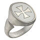 Adjustable unisex signet ring with Maltese cross on white enamel, mat 925 silver, HOLYART Collection s1