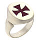 Adjustable unisex signet ring with burgundy Maltese cross, mat 925 silver, HOLYART Collection s1