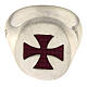 Adjustable unisex signet ring with burgundy Maltese cross, mat 925 silver, HOLYART Collection s4