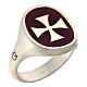Adjustable unisex signet ring with Maltese cross on burgundy enamel, mat 925 silver, HOLYART Collection s1