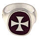 Adjustable unisex signet ring with Maltese cross on burgundy enamel, mat 925 silver, HOLYART Collection s4