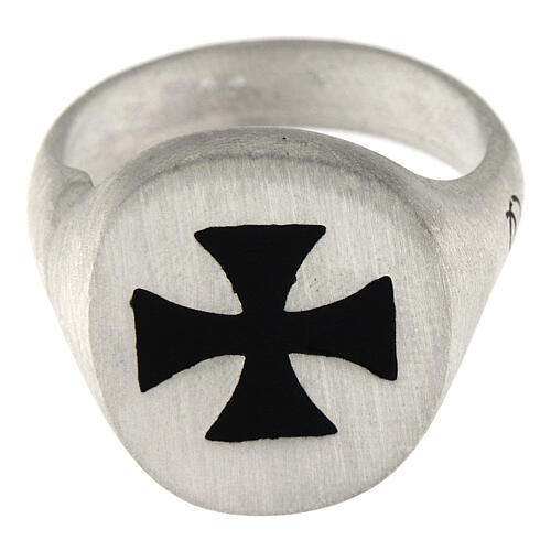 Adjustable unisex signet ring with black Maltese cross, mat 925 silver, HOLYART Collection 4