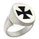 Adjustable unisex signet ring with black Maltese cross, mat 925 silver, HOLYART Collection s1