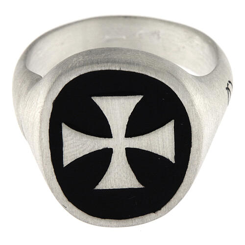 Größenverstellbarer Ring, Malteserkreuz, schwarz, aus 925er Silber, satiniert, HOLYART Collection, unisex 4