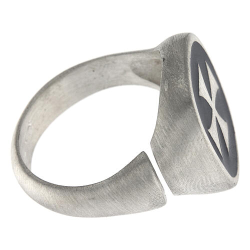Adjustable unisex signet ring with Maltese cross on black enamel, mat 925 silver, HOLYART Collection 5