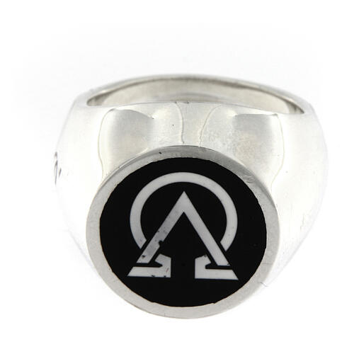 Unisex pinky ring, Alpha and Omega on black enamel, 925 silver, HOLYART Collection 3