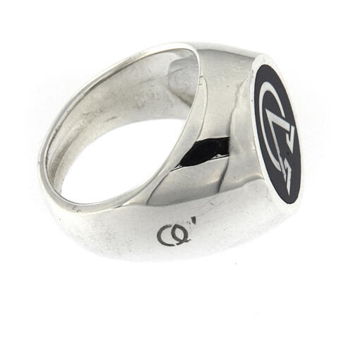 Unisex pinky ring, Alpha and Omega on black enamel, 925 silver, HOLYART Collection 4