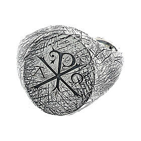Adjustable big ring with Alpha and Omega, 925 silver, HOLYART Collection