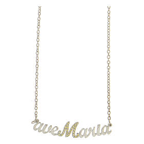 Necklace Ave Maria yellow strass 925 silver chain HOLYART Collection