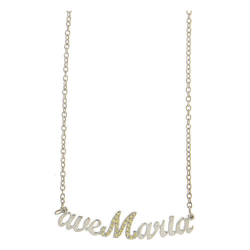 Necklace Ave Maria yellow strass 925 silver chain HOLYART Collection 1