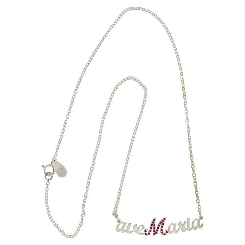 Collier Ave Maria argent 925 strass fuchsia Collection HOLYART 5