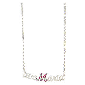 Necklace Ave Maria fuchsia strass 925 silver chain HOLYART Collection