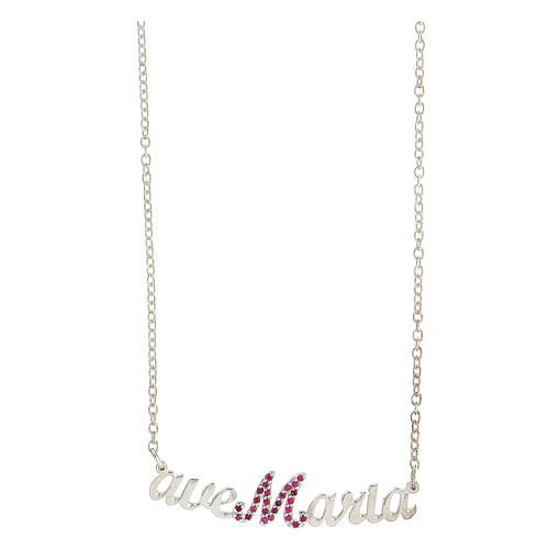 Necklace Ave Maria fuchsia strass 925 silver chain HOLYART Collection 1