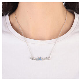Necklace Ave Maria blue strass 925 silver chain HOLYART Collection