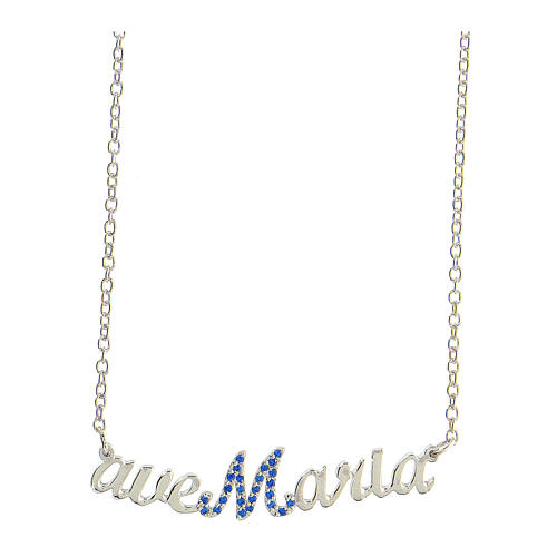 Necklace Ave Maria blue strass 925 silver chain HOLYART Collection 1