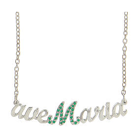 Ave Maria necklace, 925 silver and green crystals, HOLYART collection