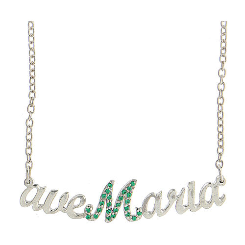 Ave Maria necklace, 925 silver and green crystals, HOLYART collection 1