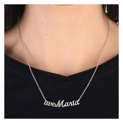 Collana strass verdi Ave Maria catenina argento 925 HOLYART Collection 2