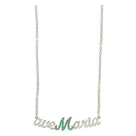 Necklace Ave Maria green strass 925 silver chain HOLYART Collection