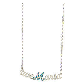 Ave Maria necklace, 925 silver and light blue crystals, HOLYART collection