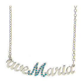 Ave Maria necklace, 925 silver and light blue crystals, HOLYART collection