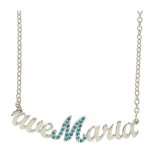 Ave Maria necklace, 925 silver and light blue crystals, HOLYART collection 1