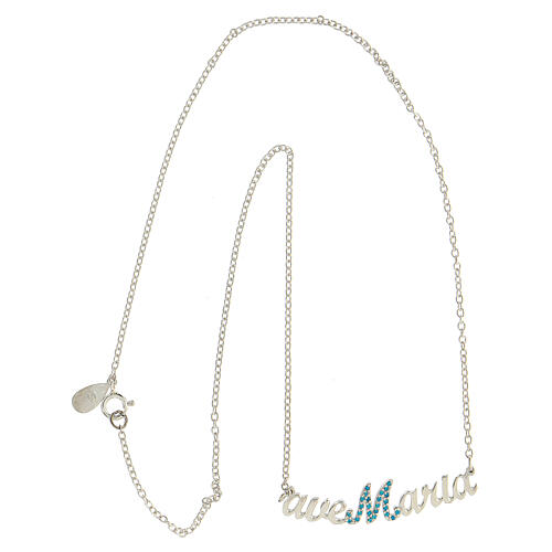 Necklace Ave Maria light blue strass 925 silver chain HOLYART Collection 5