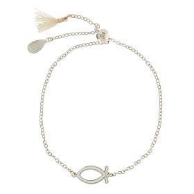 Adjustable bracelet with white fish and tassel, 925 silver, HOLYART Collection