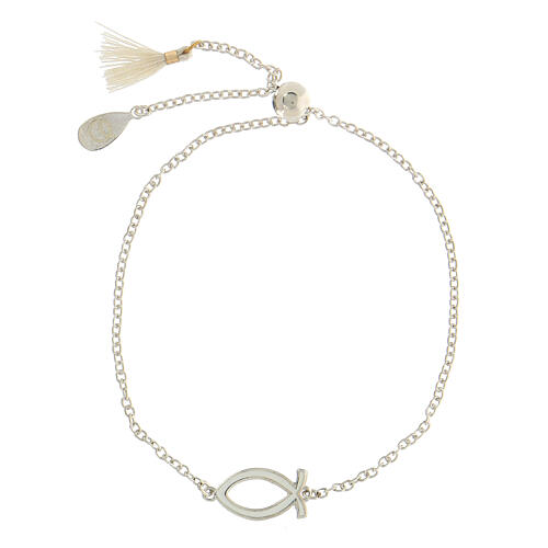 925 silver bracelet Christian fish white tassel adjustable HOLYART Collection 1