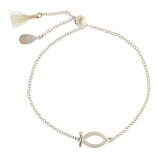 925 silver bracelet Christian fish white tassel adjustable HOLYART Collection 5