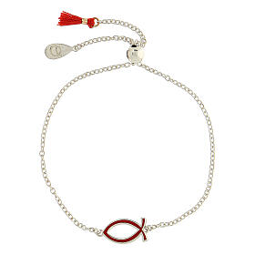 HOLYART Collection verstellbares Armband aus Silber 925 mit rotem Fisch und roter kleiner Quaste