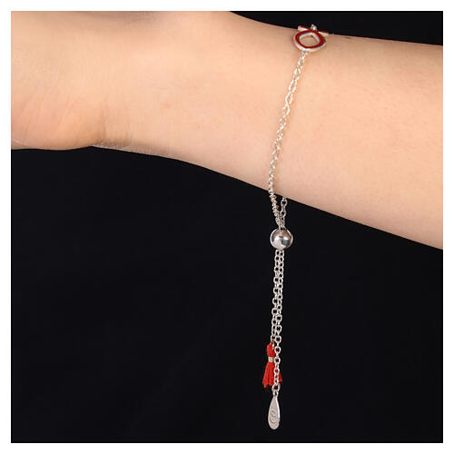 HOLYART Collection verstellbares Armband aus Silber 925 mit rotem Fisch und roter kleiner Quaste 4
