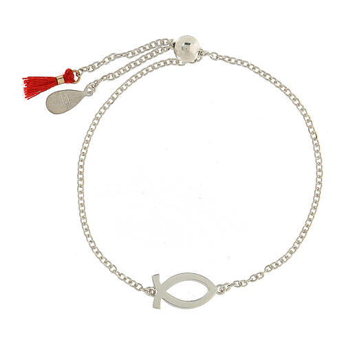 Adjustable bracelet with red fish and red tassel, 925 silver, HOLYART Collection 5