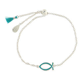 Adjustable bracelet with light blue fish and tassel, 925 silver, HOLYART Collection
