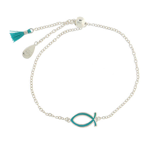 Adjustable bracelet with light blue fish and tassel, 925 silver, HOLYART Collection 1