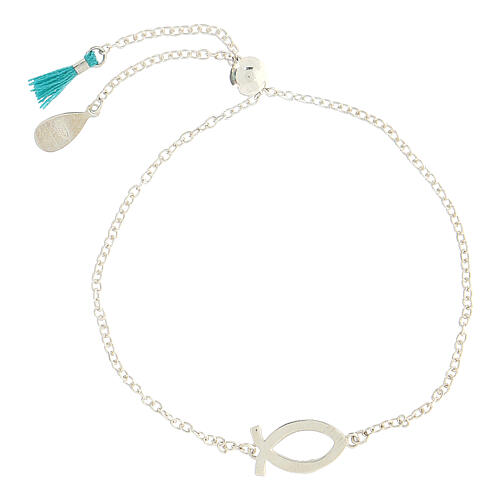 Adjustable bracelet with light blue fish and tassel, 925 silver, HOLYART Collection 5