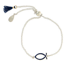 925 silver bracelet Christian fish dark blue tassel adjustable HOLYART Collection